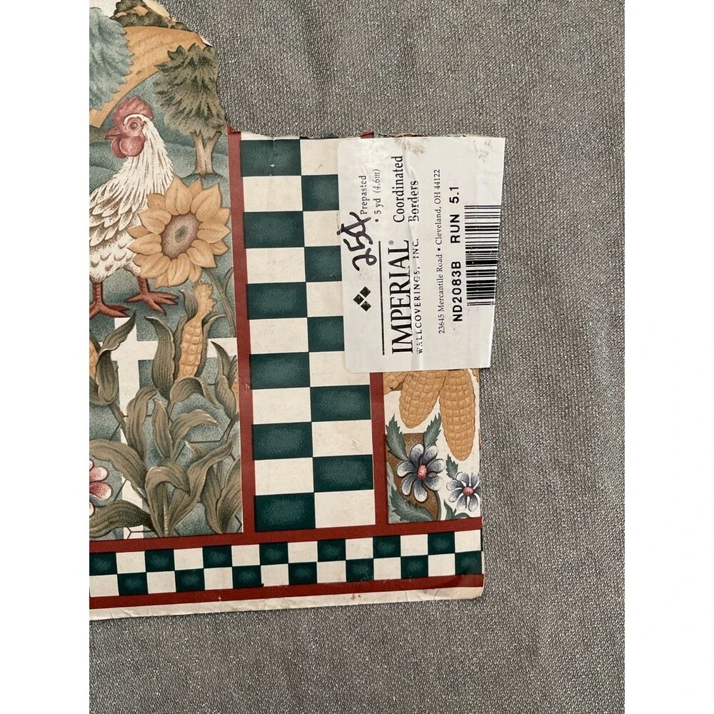 Vintage 90s Farm Wallpaper Trim 5 yards Imperial Cow Chicken 1990s Cottagecore